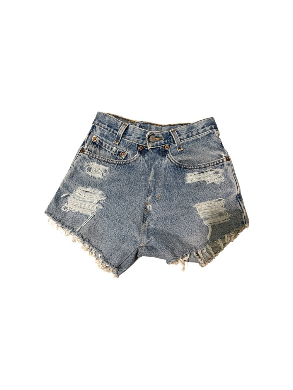 Levi's Light Blue High-Waist Distressed Denim Shorts - Picture 1 of 2